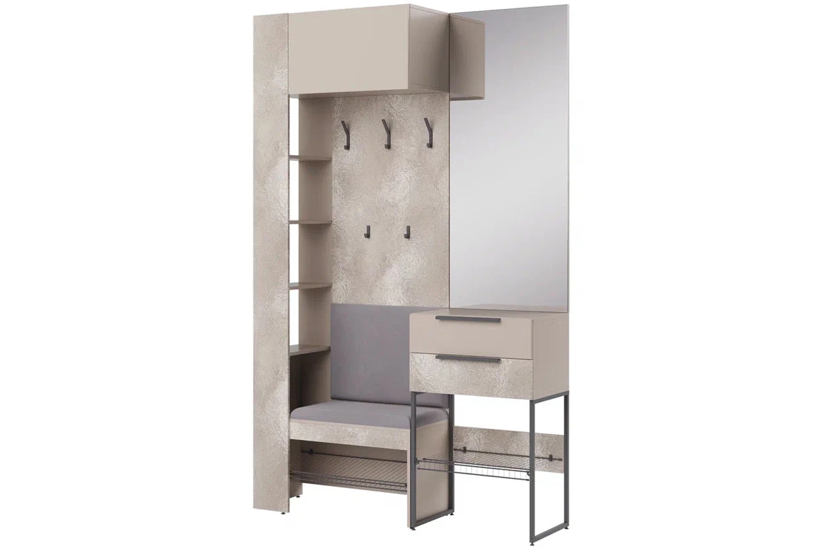 Вешалка комбинированная Сольера мод.1 (ЛДСП Мунлайт/ЛДСП Велюр/Ткань Light Grey)