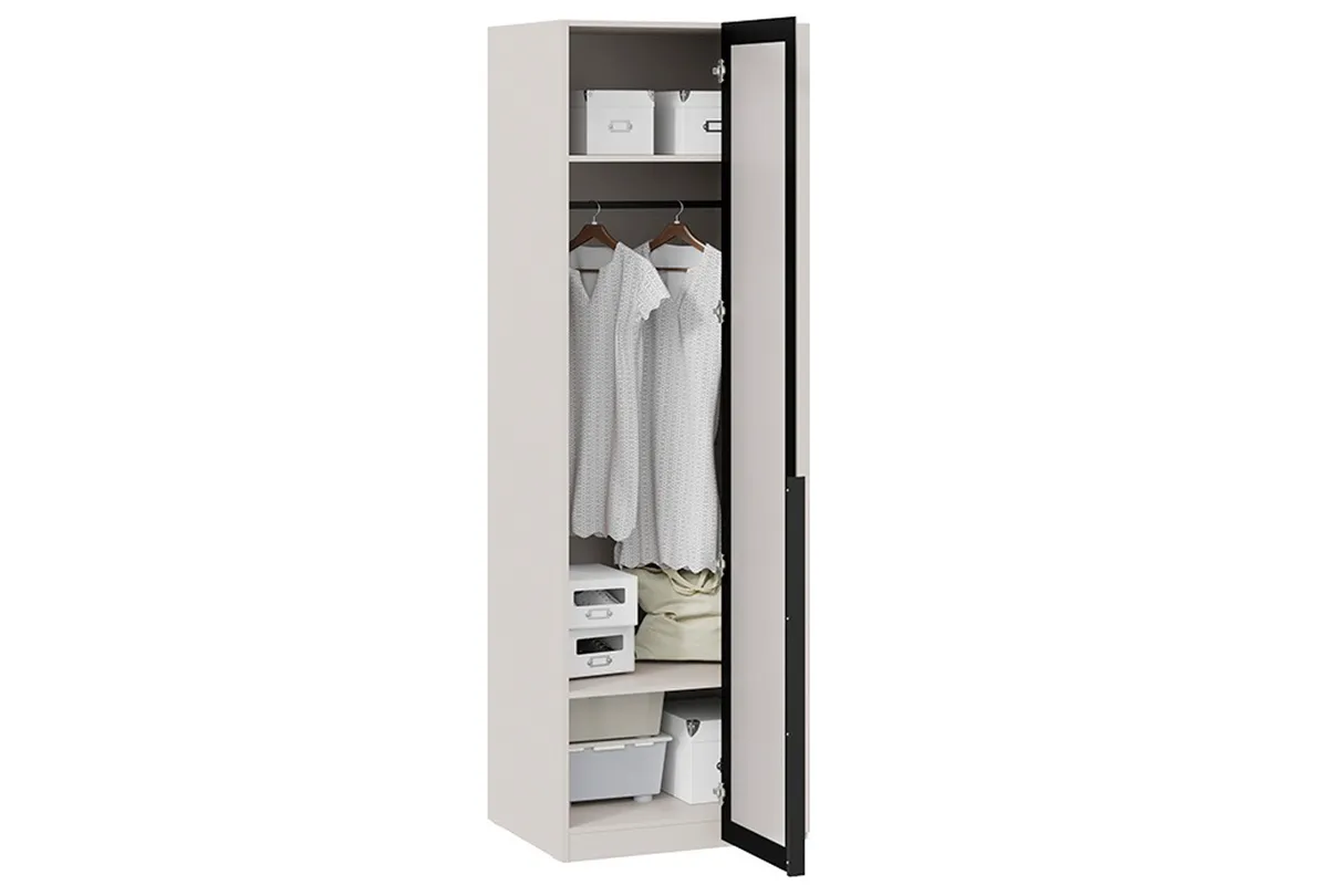 Шкаф угловой Порто СМ-393.07.011 (580) с 1 дверью со стеклом (Кашемир матовый / Графит / Стекло сатин черное)