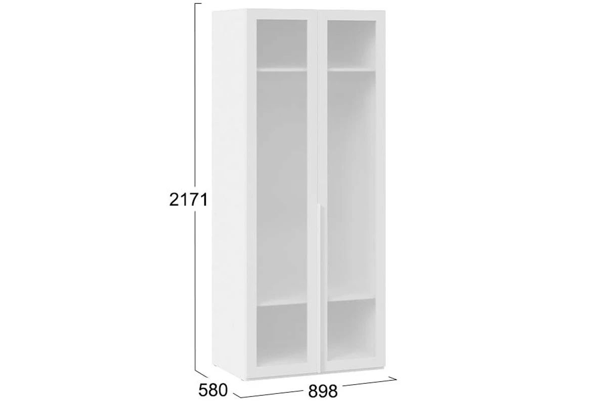 Шкаф для одежды Порто СМ-393.07.009 (580) с 2 дверями со стеклом (Белый Жемчуг/Стекло сатин белое)