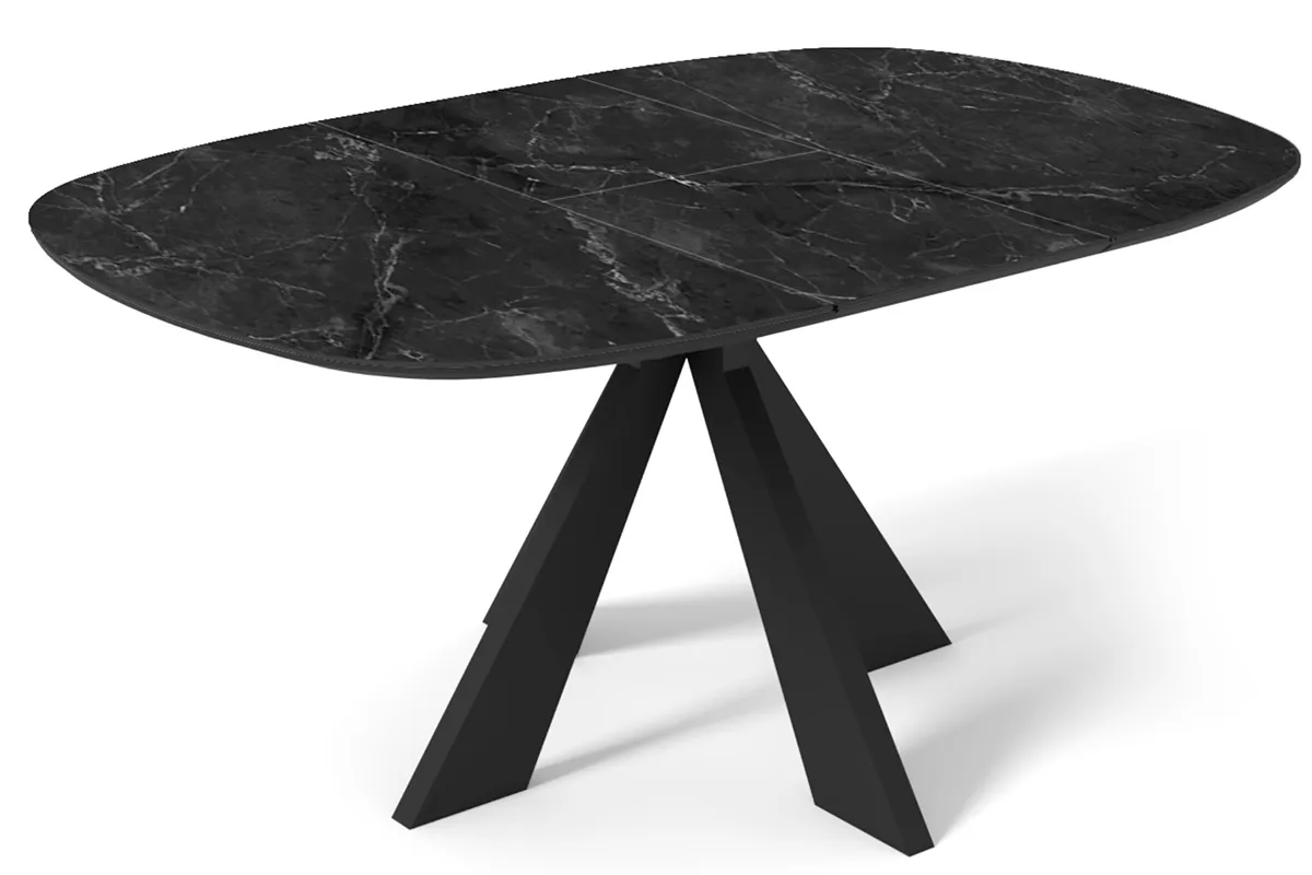 Стол обеденный Эльтон 1100 (вставка 400) (ст. №10 /Керамика Черный мрамор 9806053 / МДФ Черный Кварц / Металл Черный)