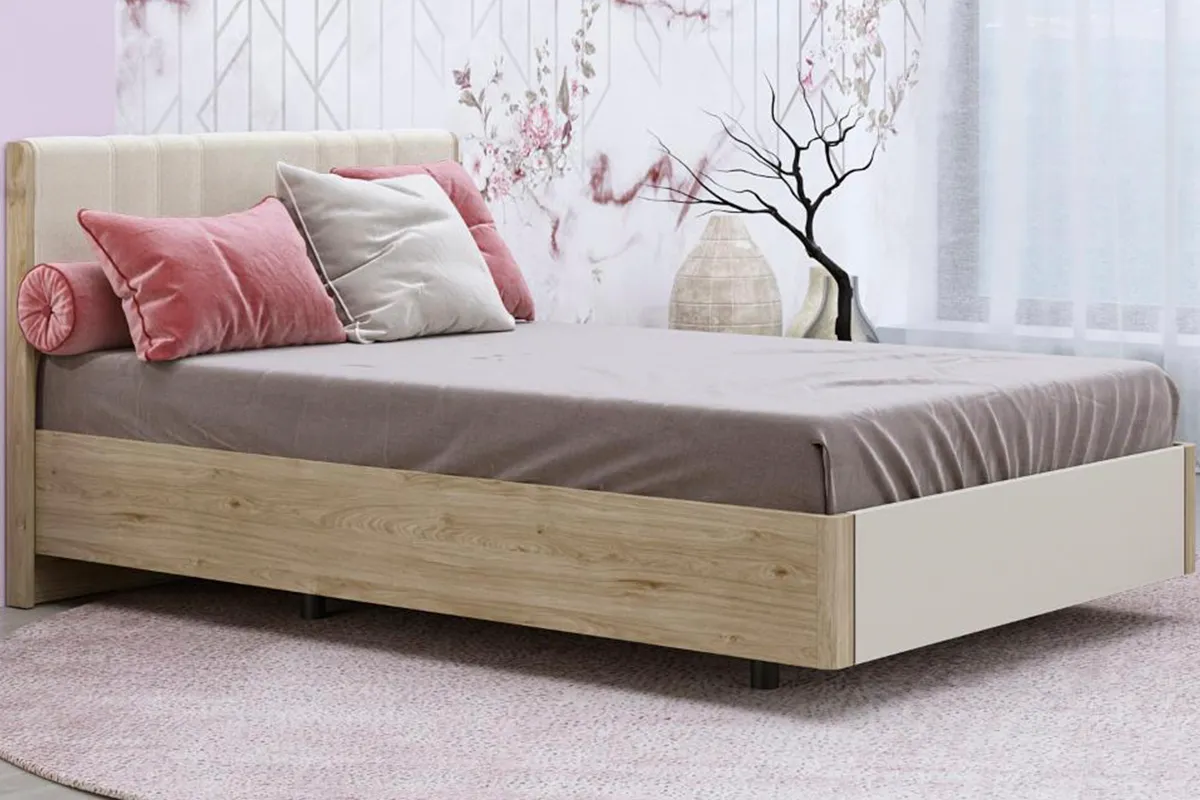 Кровать КР-5012-ГС-КМ-В 140х200 (Гикори Джексон Светлый / Кашемир Матовый / Велюр)