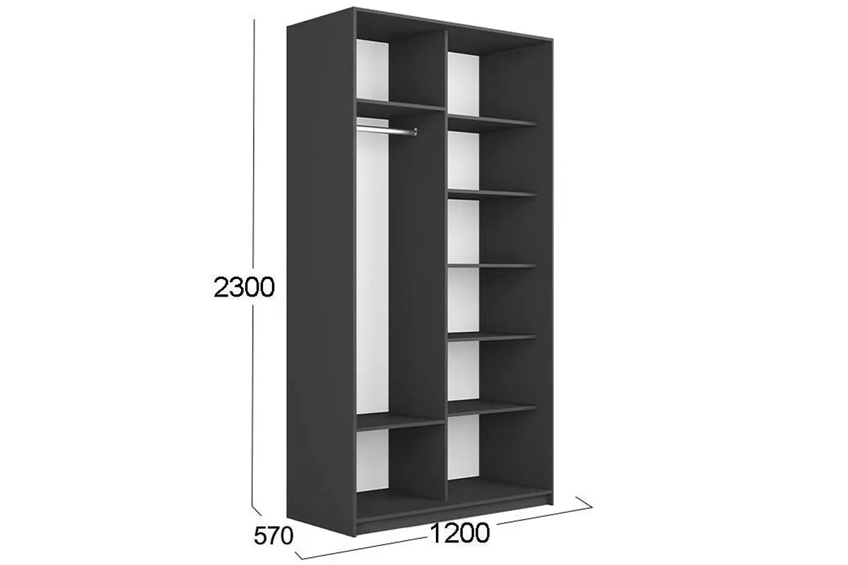 Шкаф-купе 2-х дверный Траст СШК 2.120.60-13.13 (1200x570x2300) (Серый диамант/Зеркало)