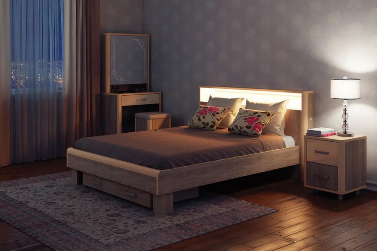 Кровать Оливия с подсветкой дуб сонома/ваниль 180х200