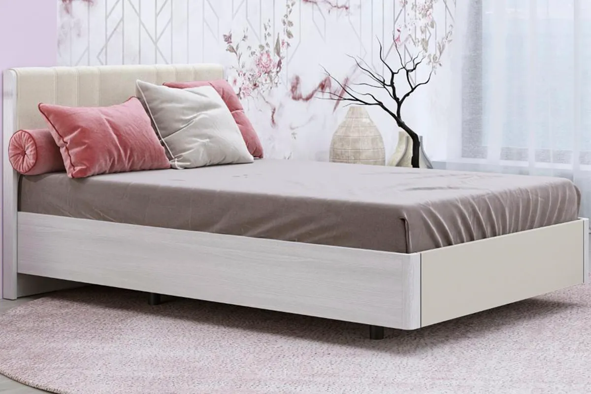 Кровать КР-5012-СЯ-КМ-В 140х200 (Снежный Ясень / Кашемир Матовый / Велюр)