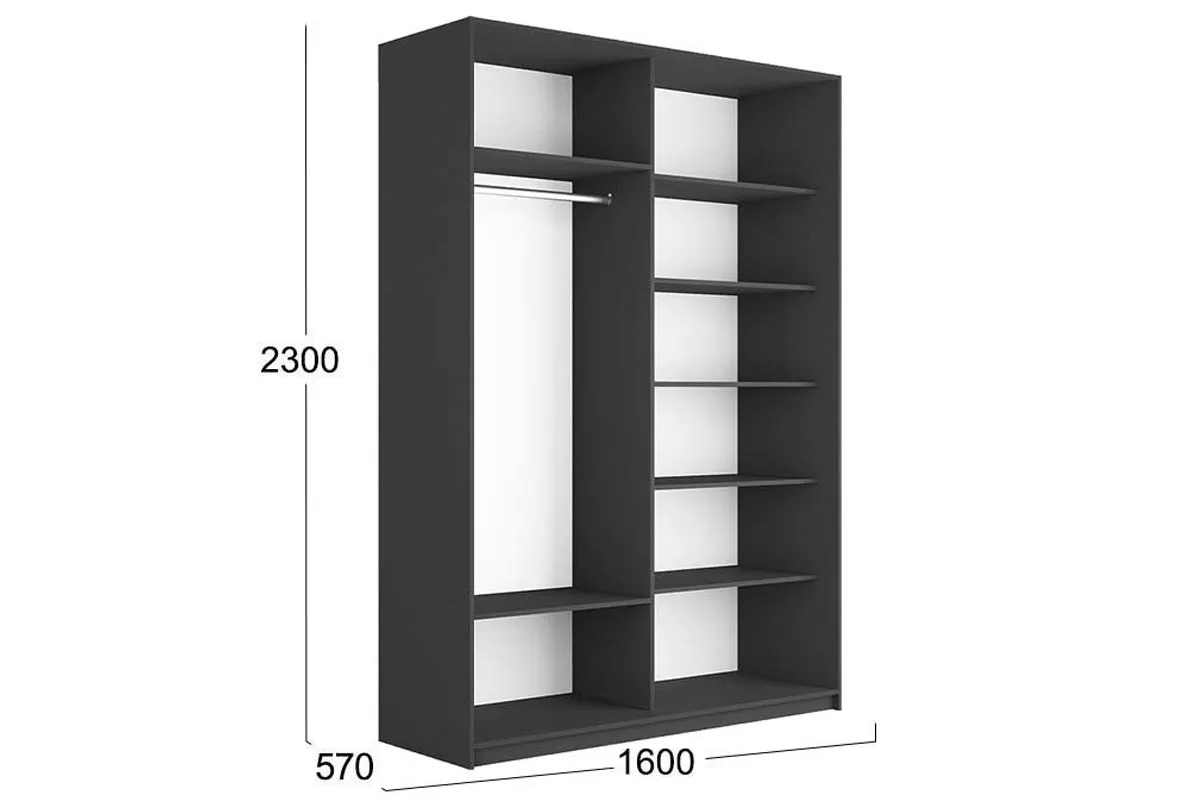 Шкаф-купе 2-х дверный Траст СШК 2.160.80-11.11 (1600x570x2300) (Серый диамант)