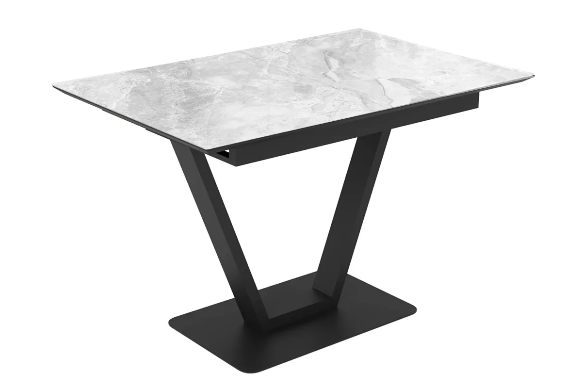 Стол обеденный Луи 1200(1600) (Стекло Оптивайт с фотопечатью Обсидан / МДФ черная шагрень / Металл черный)