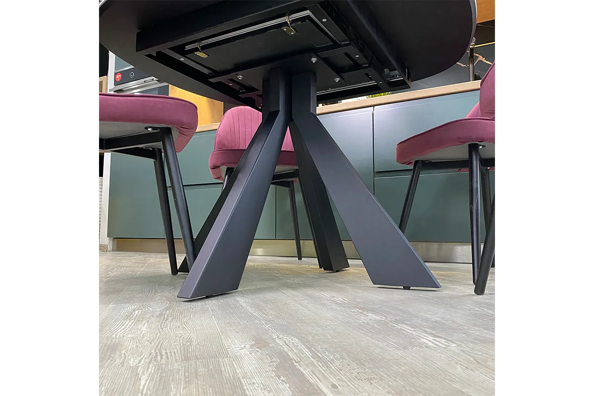 Стол обеденный Эльтон 1100 (вставка 400) (ст. №10 /Керамика Черный мрамор 9806053 / МДФ Черный Кварц / Металл Черный)