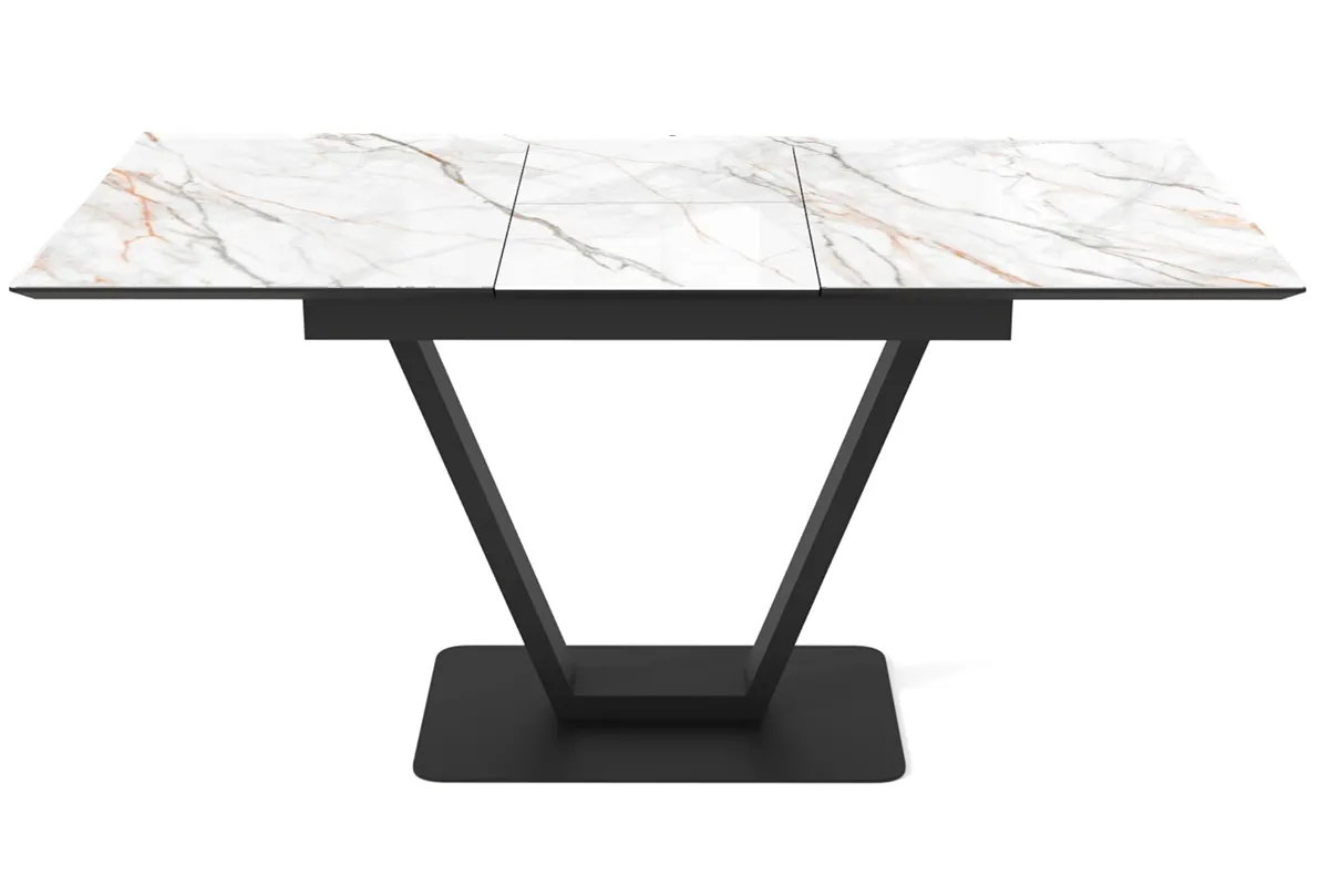 Стол обеденный Луи 1200(1600) (Керамика FNZ9206037 Gilt White/МДФ Черная шагрень/Металл Черный)