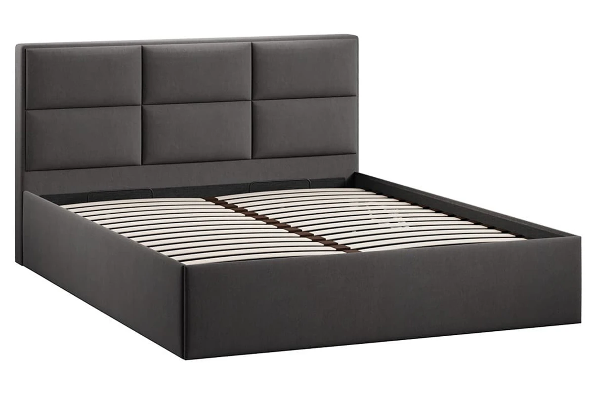 Кровать Стелла с ПМ Тип 1 и заглушиной 140х200 (Велюр / Графит)
