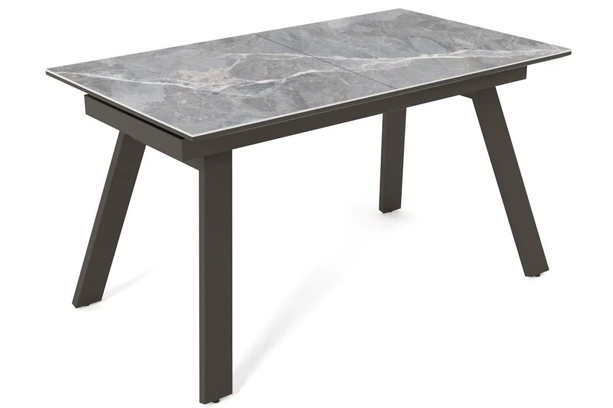 Стол обеденный Морис 1400(1800) (ст. №2/ Керамика FNZ9206050 Larka Grey/МДФ черная шагрень/Металл Черный)