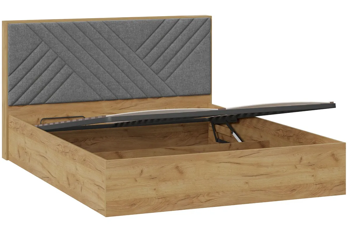 Кровать Хилтон Тип 1 с ПМ и заглушиной 160х200 (Дуб Крафт золотой/Велюр серый)
