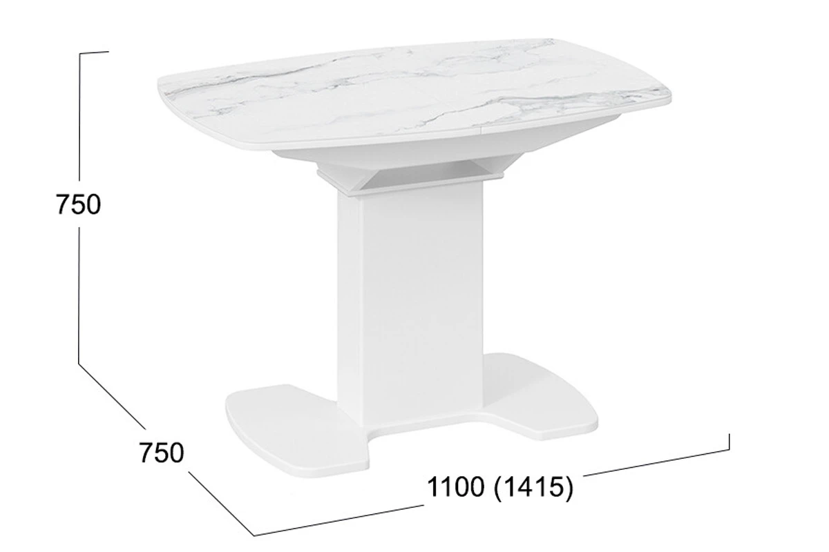 Стол обеденный Портофино СМ(ТД)-105.01.11(1) (Белый глянец/Стекло глянцевое белый мрамор)