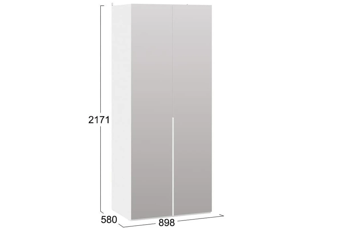 Шкаф для одежды Порто СМ-393.07.004 с 2 зеркальными дверями (580) (Белый жемчуг/Белый жемчуг)
