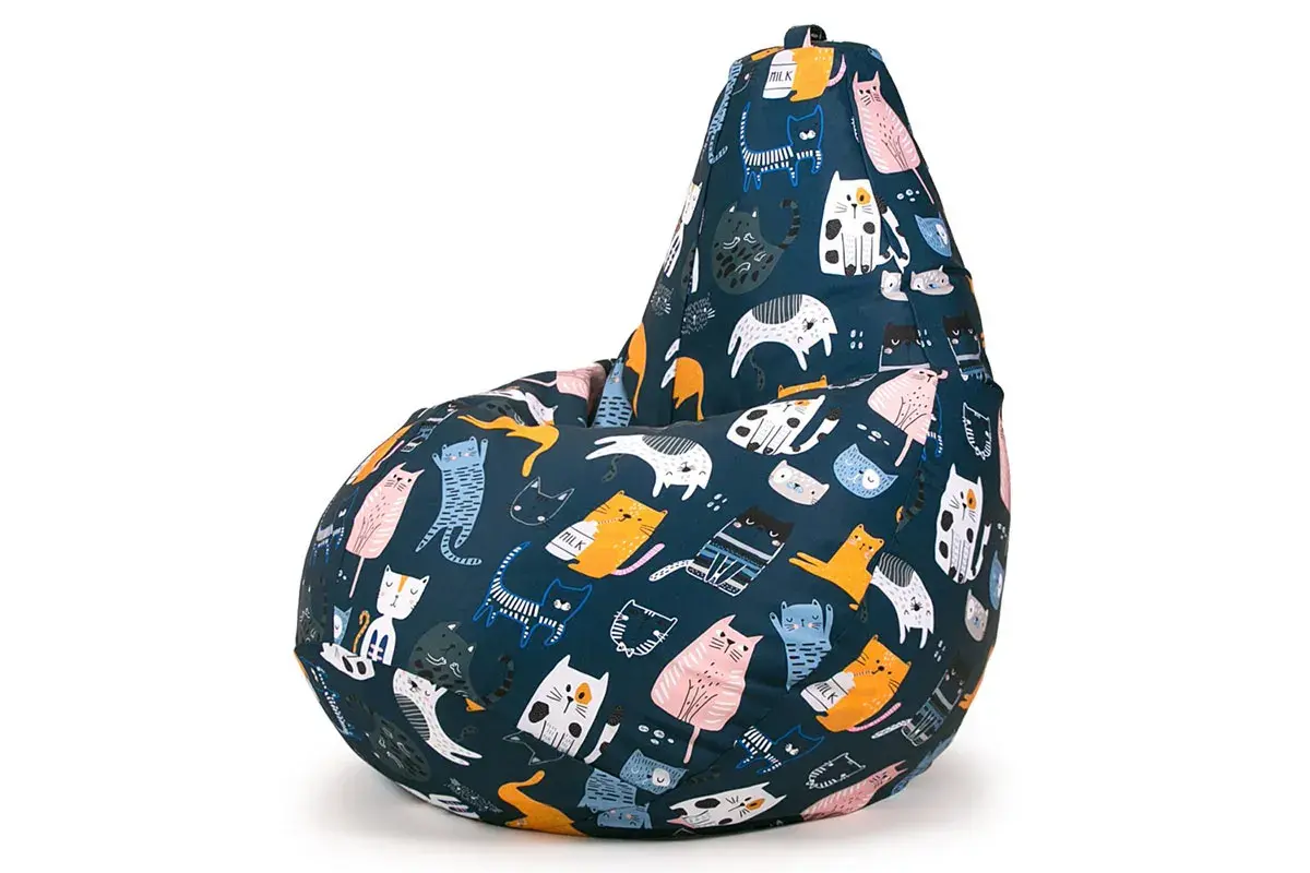 Кресло-мешок Груша Миди 2XL (Мебельный хлопок / Коты непоседы синие)