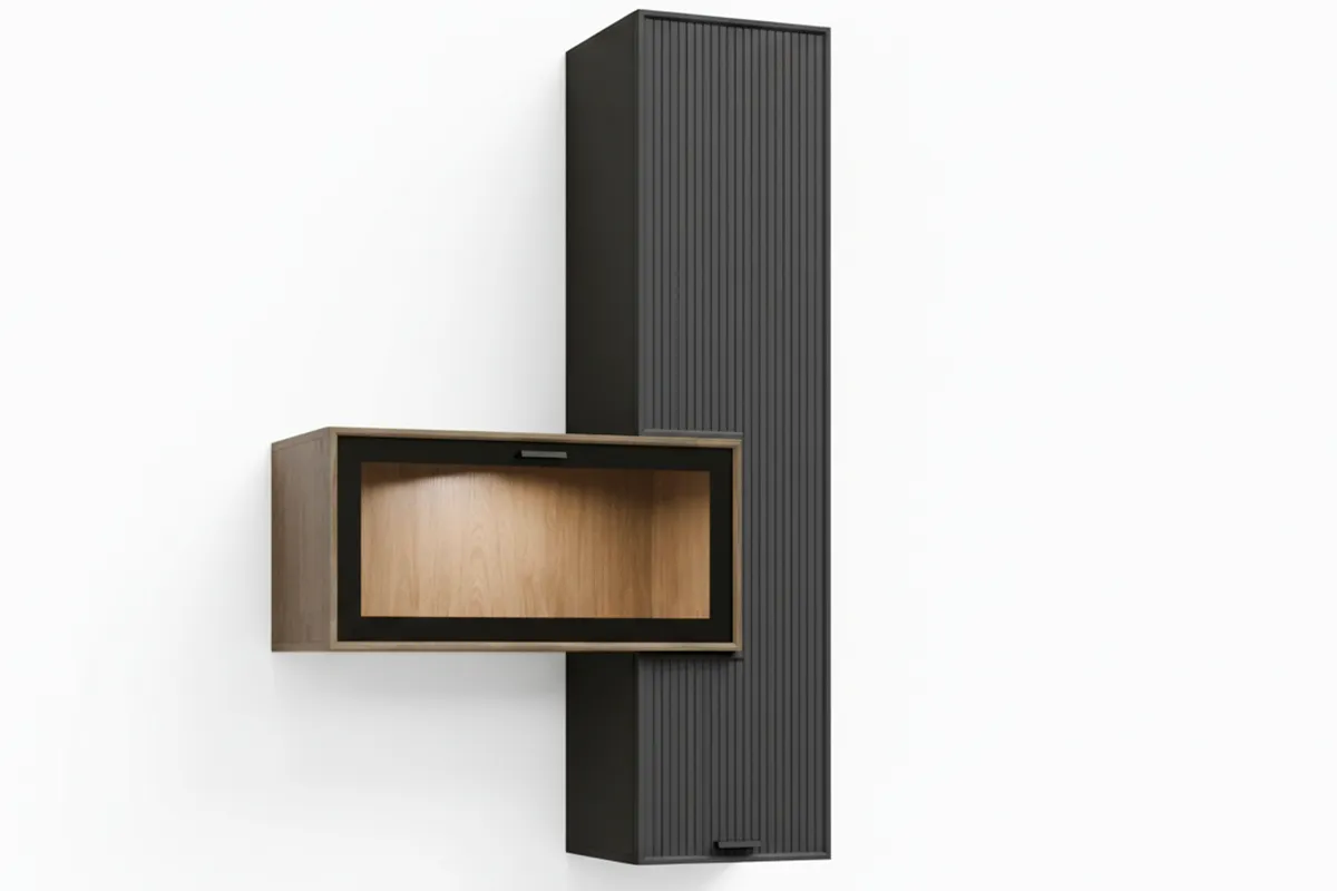 Антресоль АН-3092-СО-Р-ГС (Серый Оникс / Ребристая вставка / Гикори Джексон светлый)