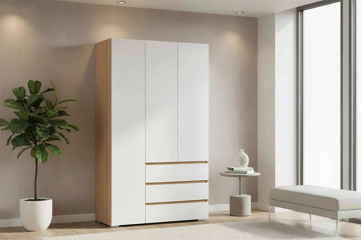 Шкаф 3-створчатый с ящиками Веста (Дуб золотистый / Белый)