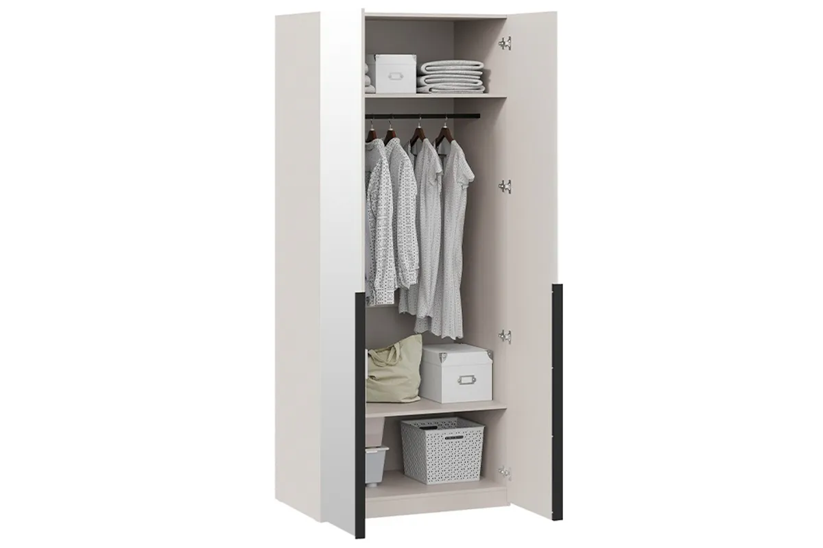 Шкаф для одежды Порто СМ-393.07.005 (580) с 1 глухой и 1 зеркальной дверями (Кашемир матовый / Кашемир сатин)