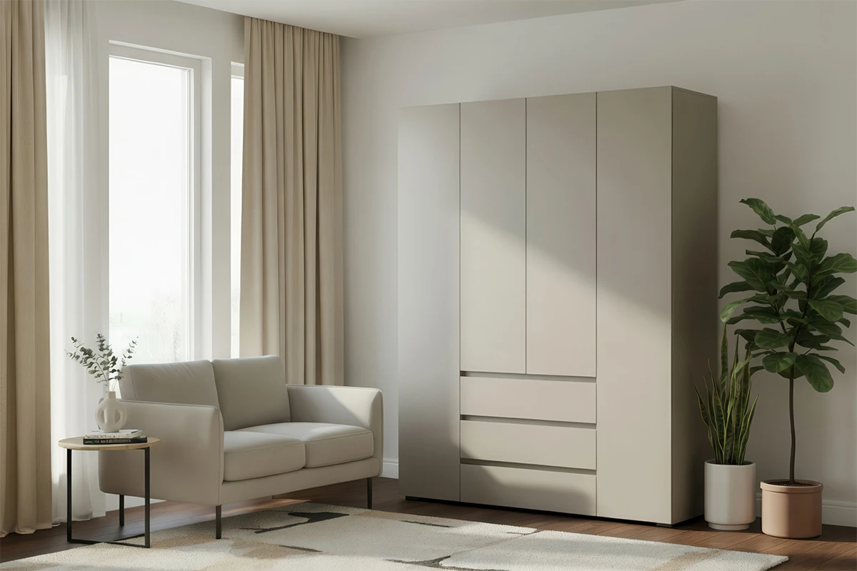 Шкаф 4-створчатый с ящиками Веста (Бежевый)