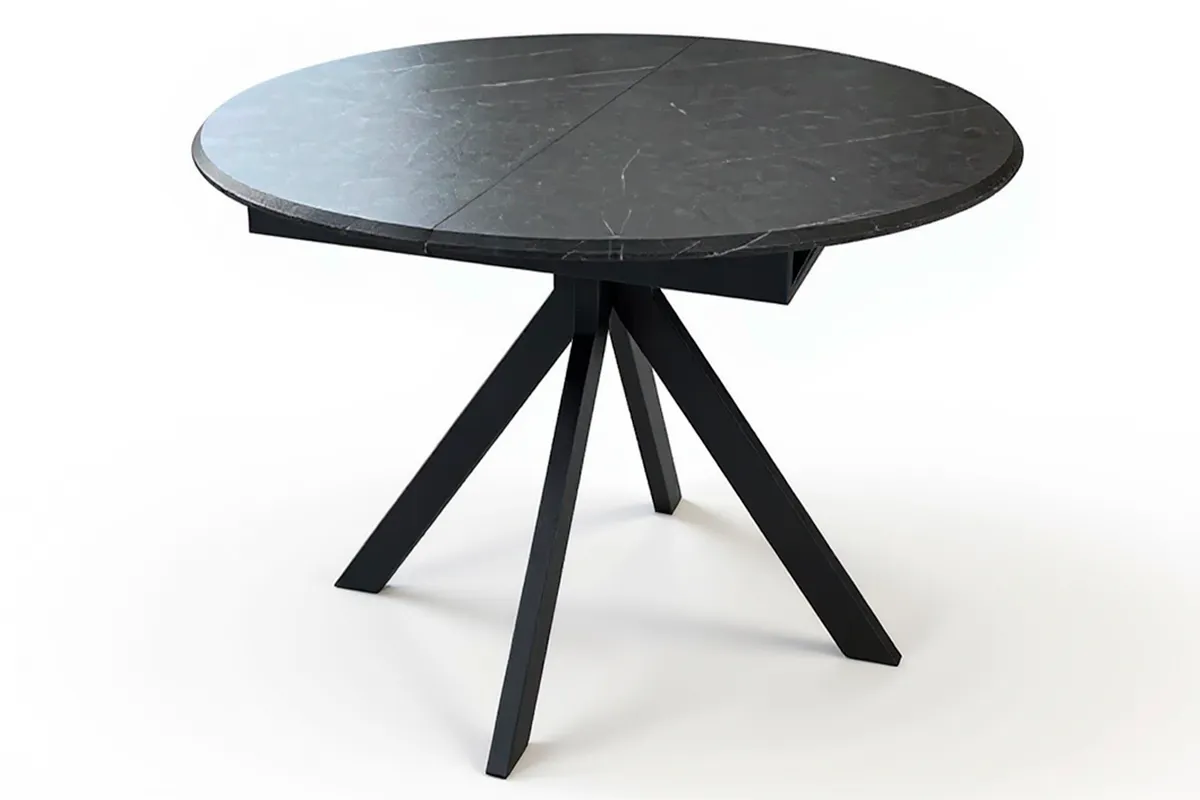Стол обеденный Москва d 1000 (МДФ в плёнке Мрамор Черный SSK460 / Рама черное / Металл черный)