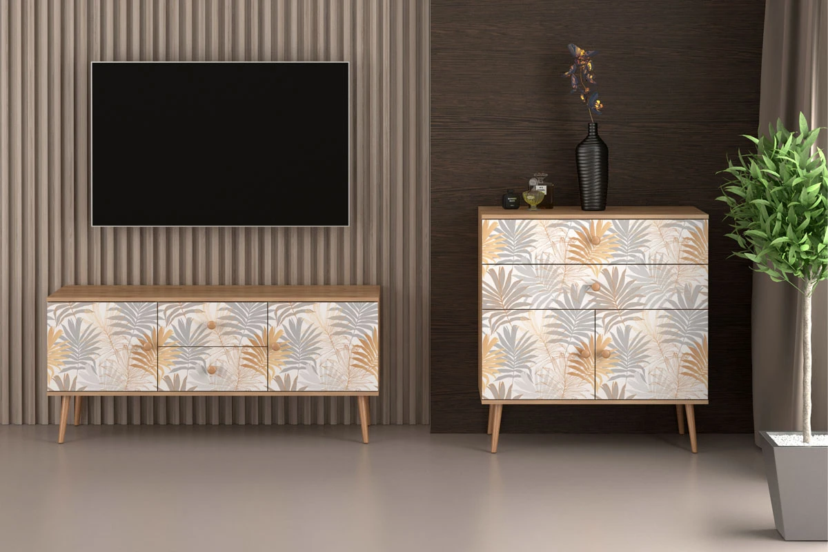 Набор мебели для гостиной Art design Flora (Дуб Крафт Золотой/Белый с Рисунком)