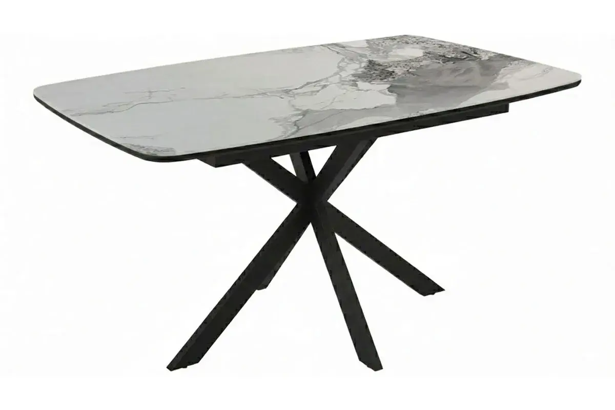 Стол обеденный Аризона 1300х800 (Керамика YB8020122BG Пандора / МДФ в пленке Черный кварц /Металл черный)