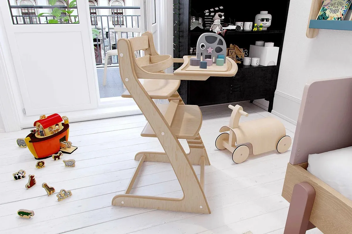 Стул детский HAPPY BABY Водный лак (Каркас/Сиденье/Подставка для ног/Столик/Пояс)