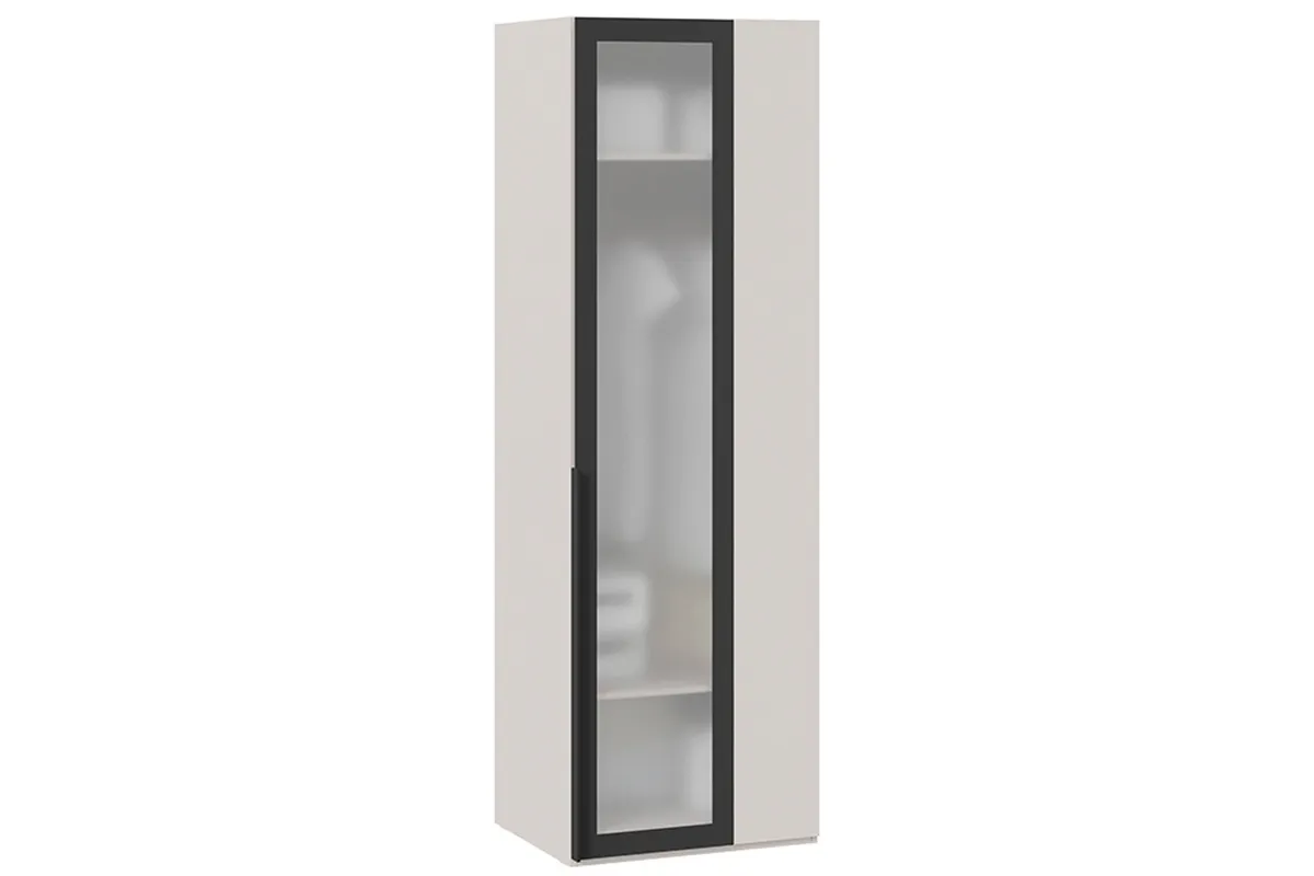 Шкаф угловой Порто СМ-393.07.011 (580) с 1 дверью со стеклом (Кашемир матовый / Графит / Стекло сатин черное)