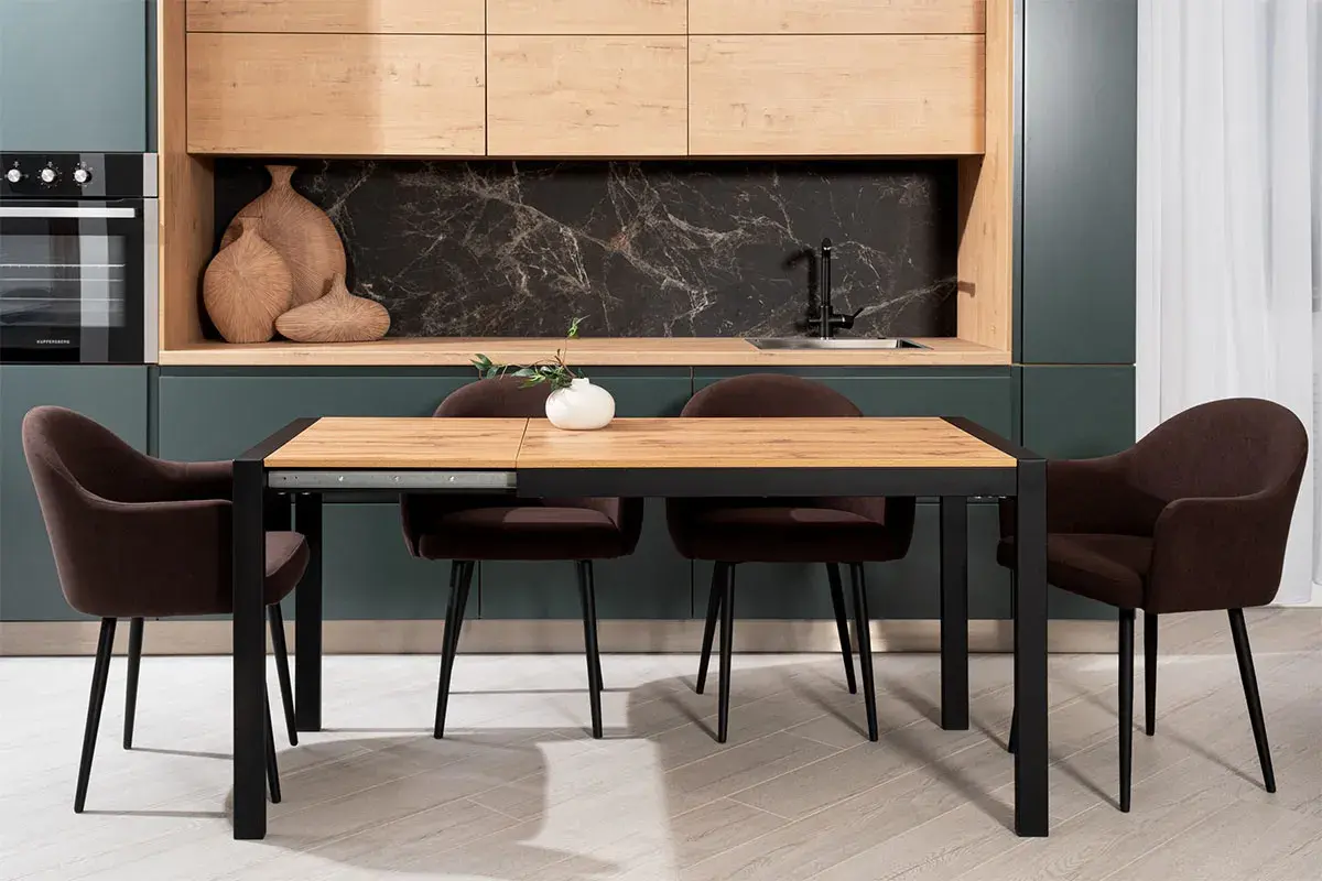 Стол обеденный Этно (Дуб вотан / Рама черная / Металл черный)