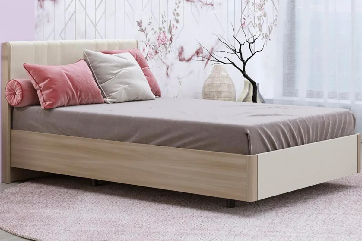 Кровать КР-5012-АС-КМ-В 140х200 (Ясень Асахи / Кашемир Матовый / Велюр)