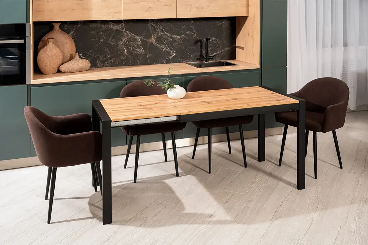 Стол обеденный Этно (Дуб вотан / Рама черная / Металл черный)