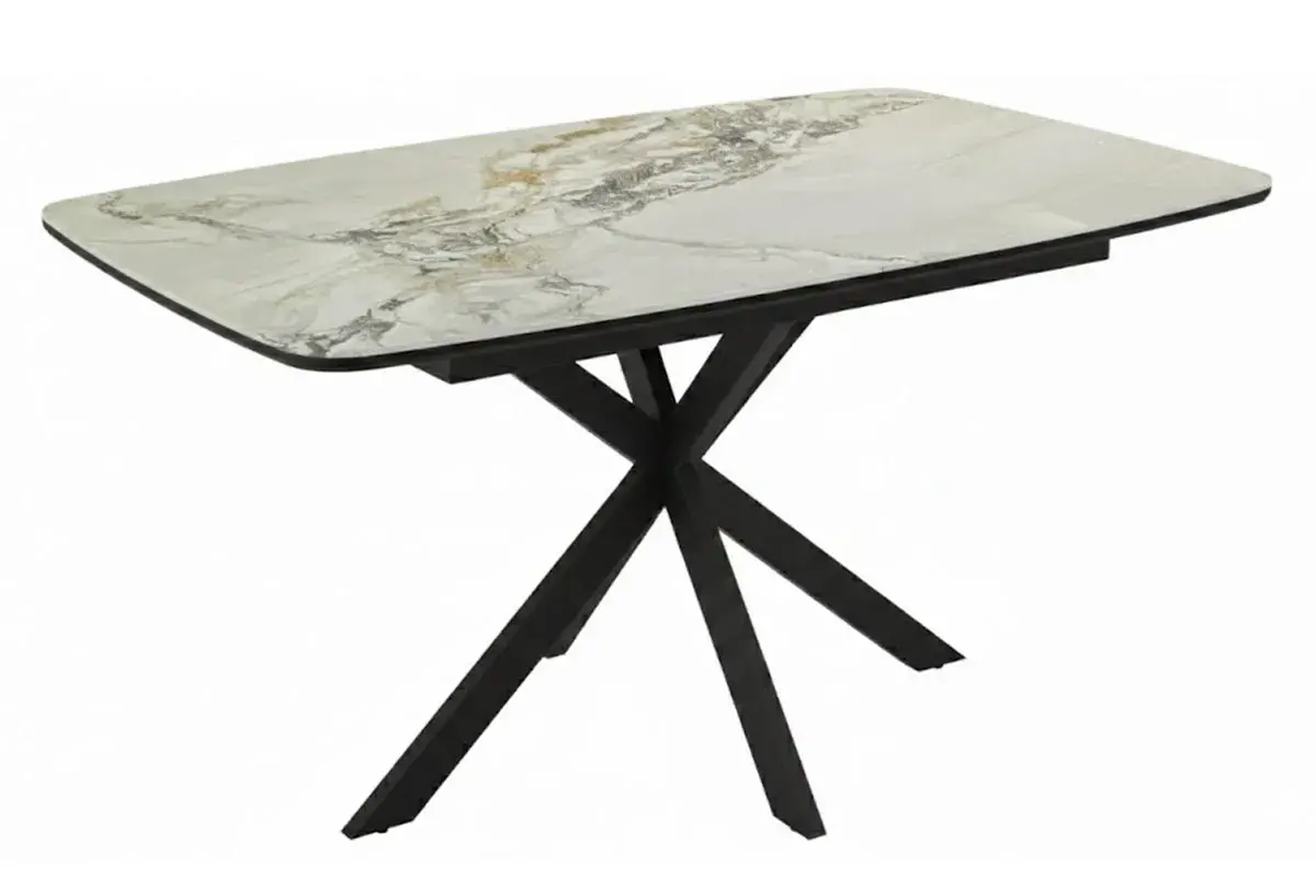 Стол обеденный Аризона 1300х800 (Керамика YB 8020111BG Gold Jade / МДФ в пленке Черный кварц /Металл черный)