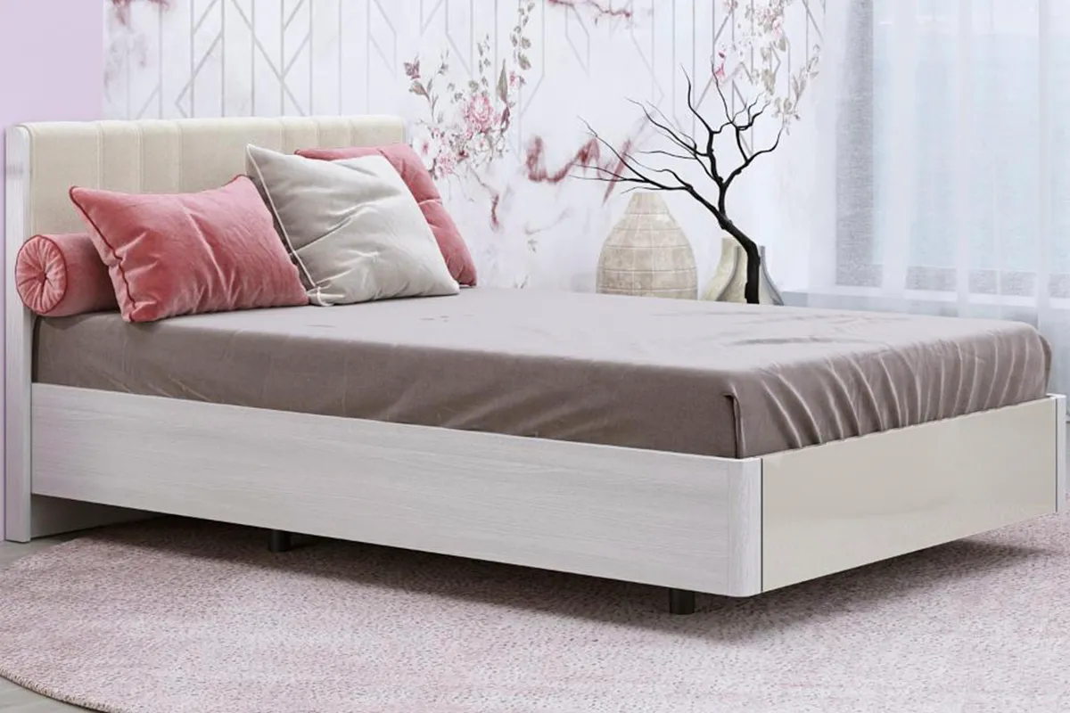 Кровать КР-5012-СЯ-КГ-В 140х200 (Снежный Ясень / Кашемир Глянцевый / Велюр)