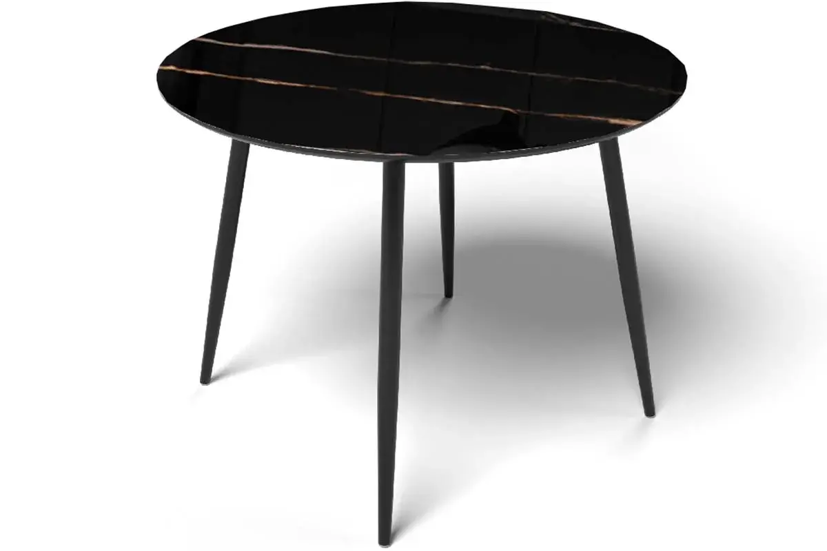 Стол обеденный Милтон 1000 (Стекло с фотопечатью Обсидиан / МДФ Черная шагрень / металл черный)