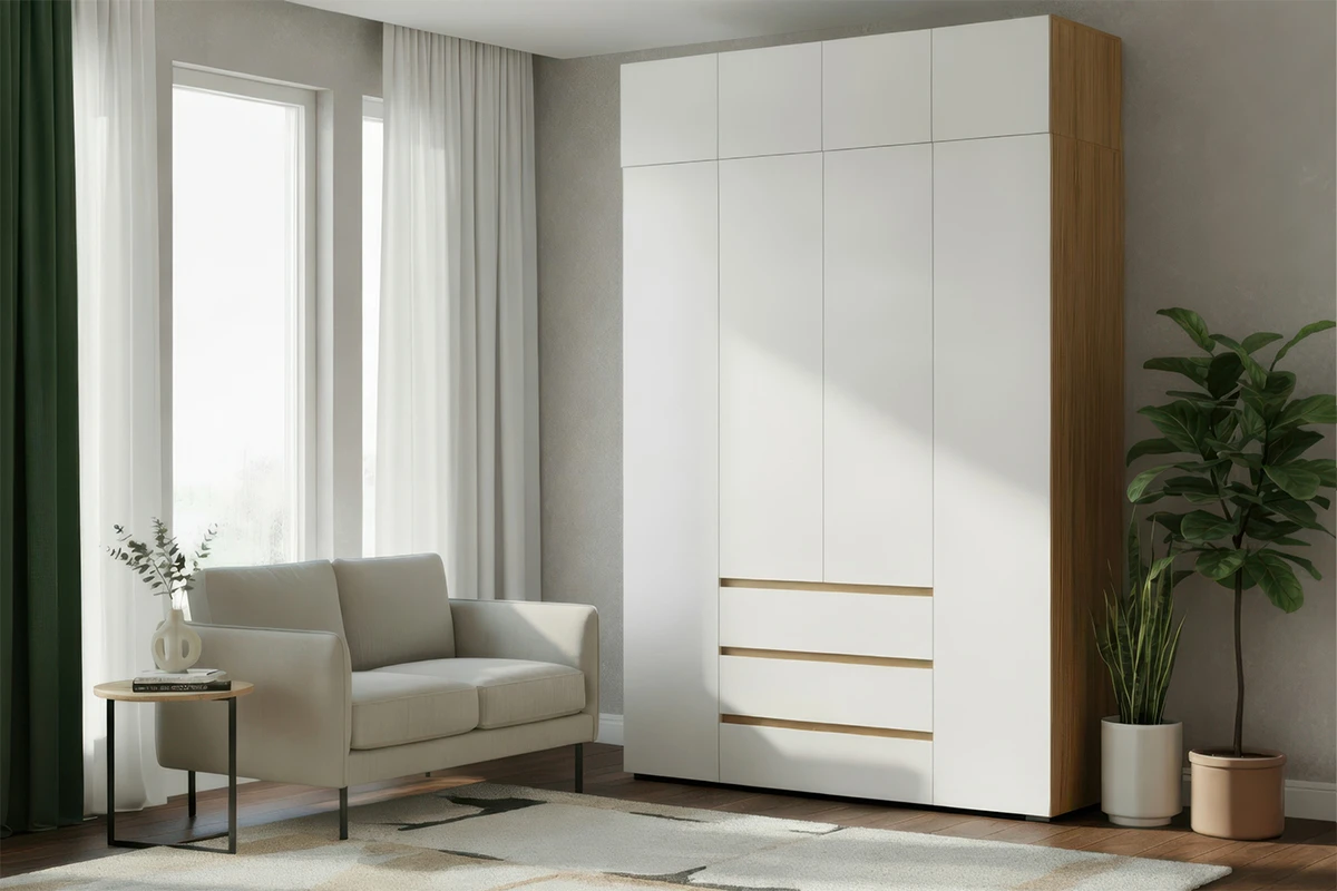 Шкаф с антресолью 4-створчатый Веста (Дуб золотистый / Белый)