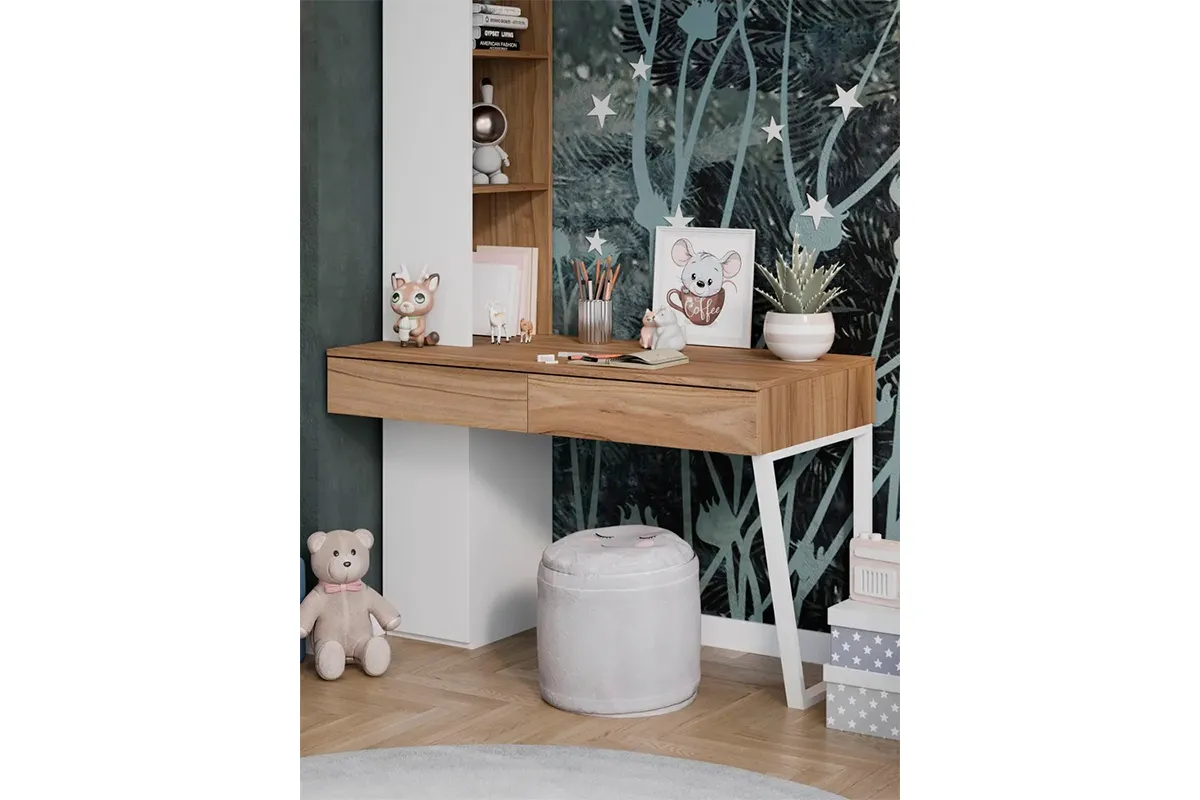 Стол письменный со шкафом Порто СМ-393.15.012 (Белый жемчуг/Яблоня беллуно/Белый софт)