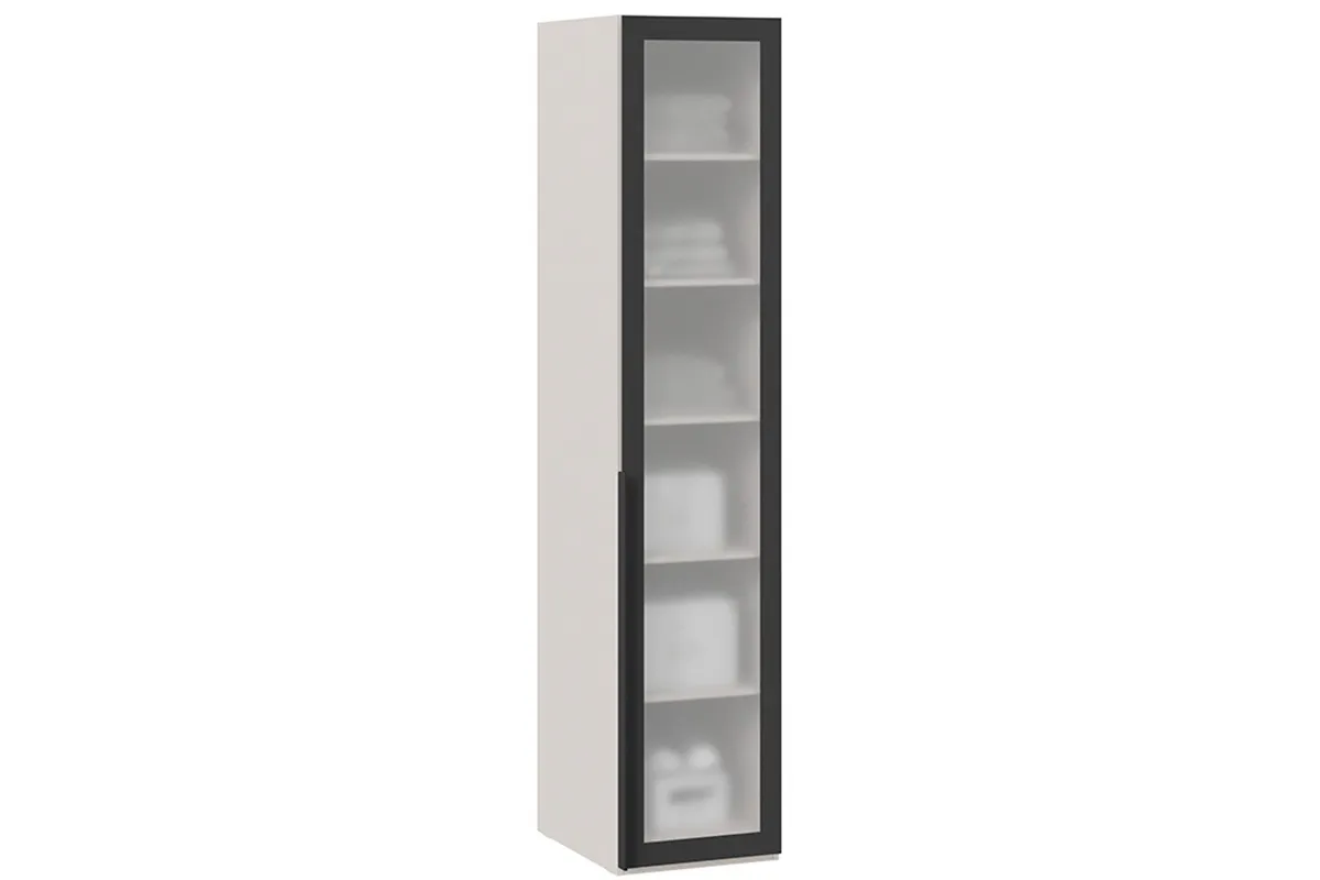 Шкаф для белья Порто СМ-393.07.008 (580) с 1 дверью со стеклом (Кашемир матовый / Графит / Стекло сатин черное)