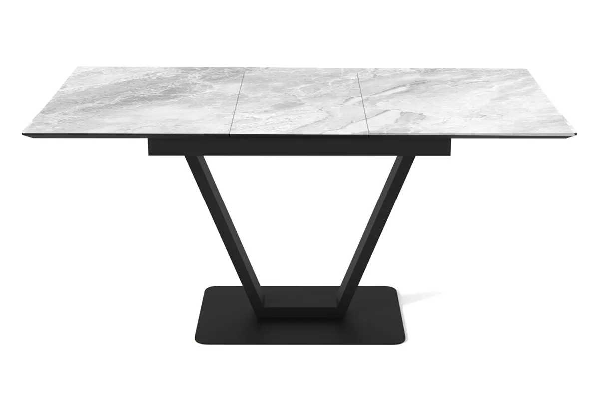 Стол обеденный Луи 1200(1600) (Стекло Оптивайт с фотопечатью Обсидан / МДФ черная шагрень / Металл черный)