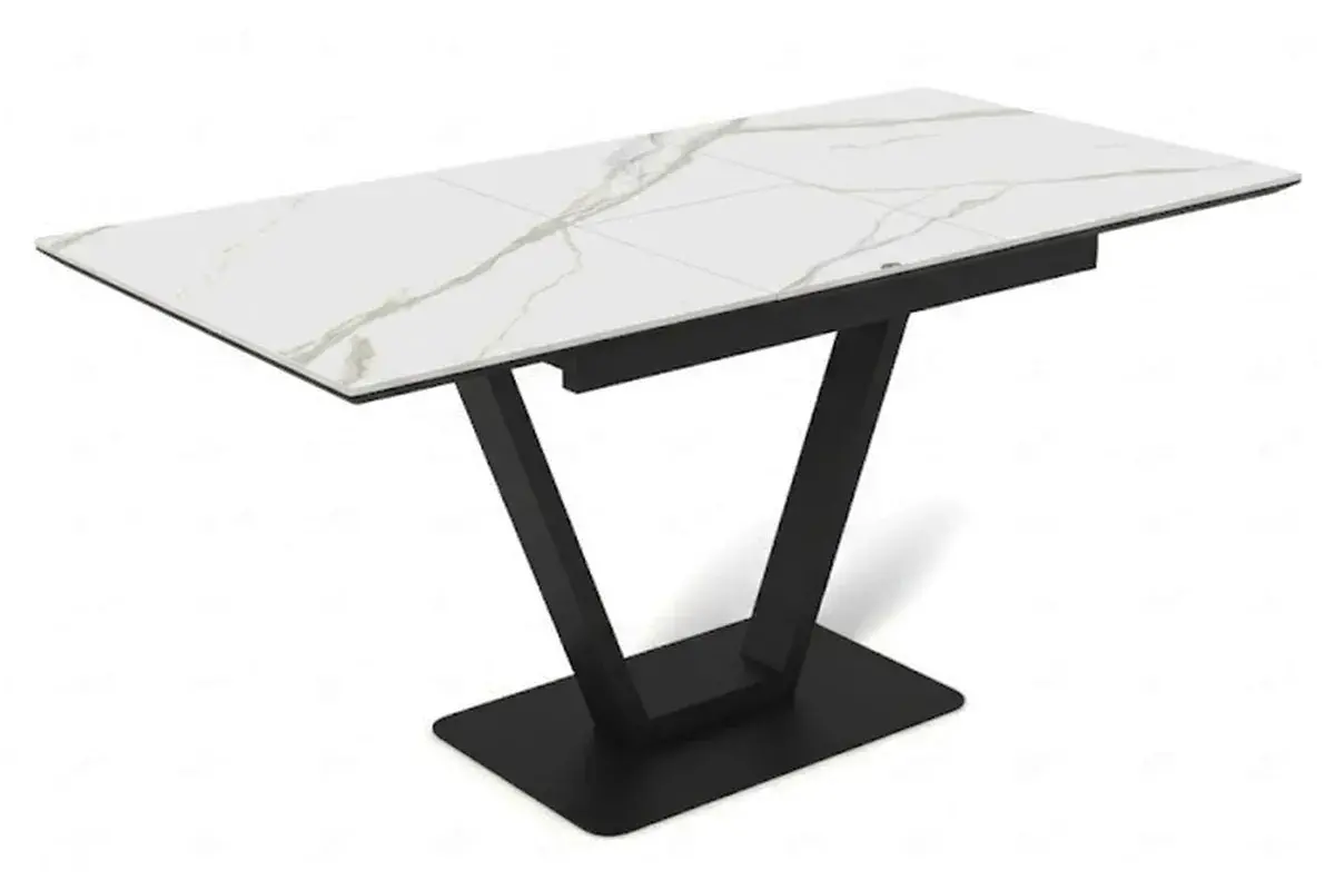 Стол обеденный Луи (Керамика YB9020023B Белый мрамор / МДФ Черный кварц / Металл Черный)