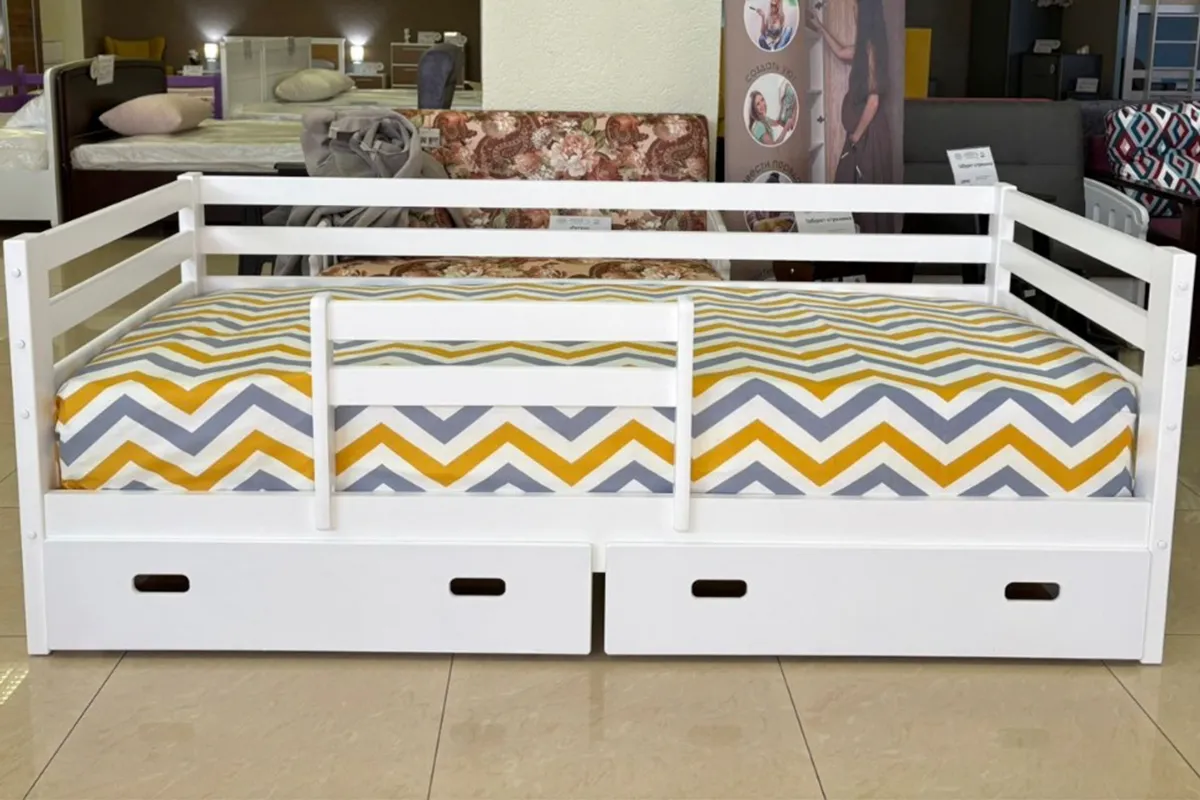 Диван-кровать Виктория подушки / чехол / бортик / ящики (Белый)