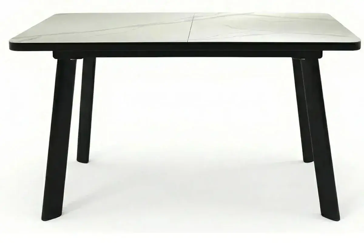 Стол обеденный Норд 1400х800 (Керамика YB9020023B Matte Белый мрамор / ЛДСП с черной кромкой / Металл черный)