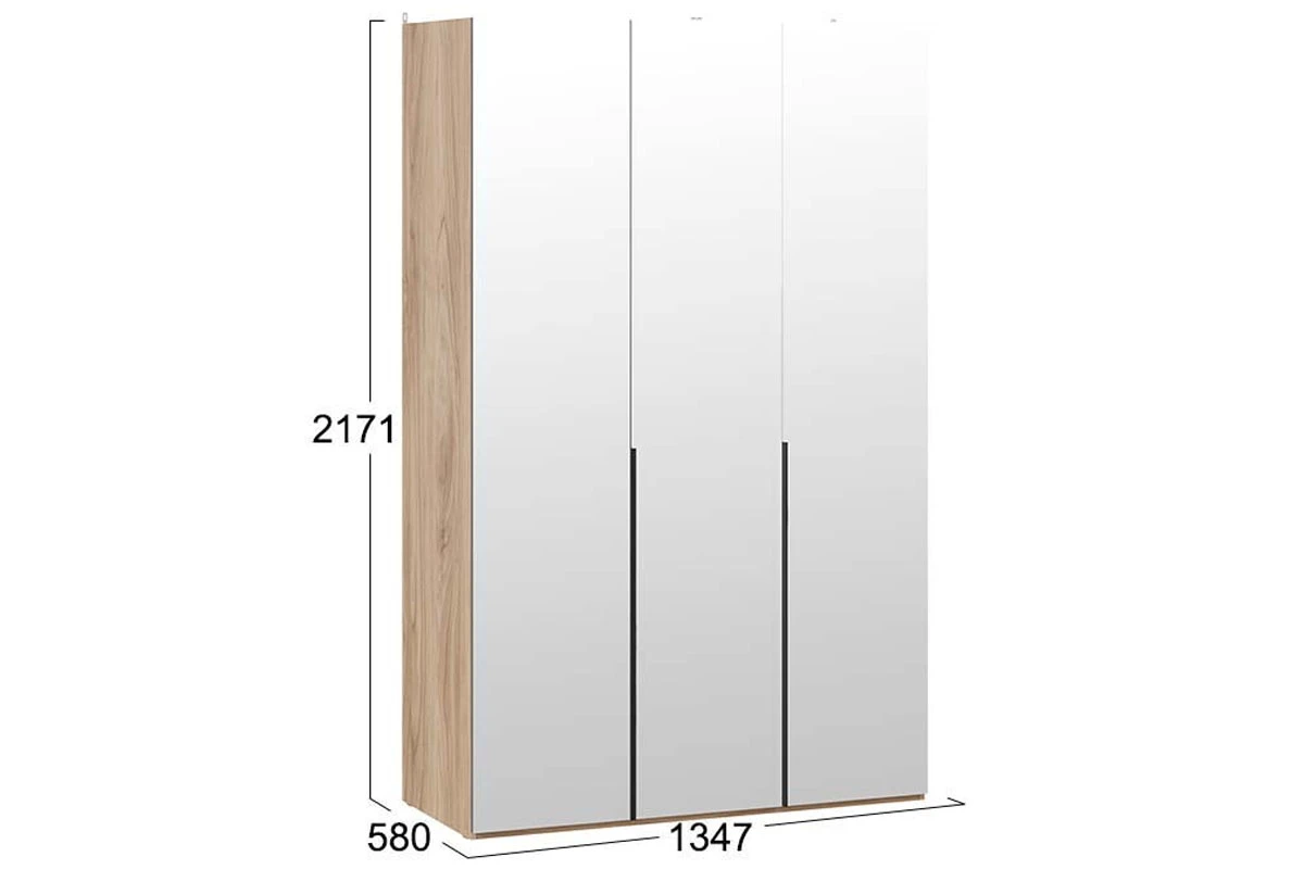 Шкаф для одежды Порто СМ-393.07.111 (580) с 3 зеркальными дверями (Яблоня Беллуно/Графит)
