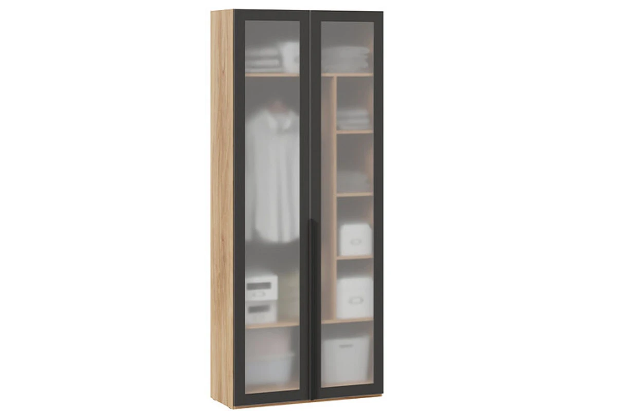 Шкаф для одежды (366) с 2 дверями со стеклом Порто СМ-393.07.226 (Яблоня Беллуно/Графит/Стекло сатин черное)