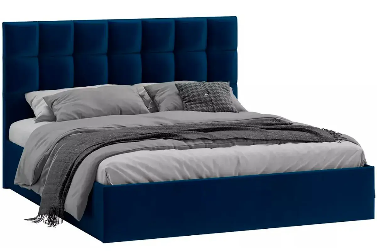 Кровать Эмбер с ПМ 160х200 без заглушины (Велюр/Confetti Blue)
