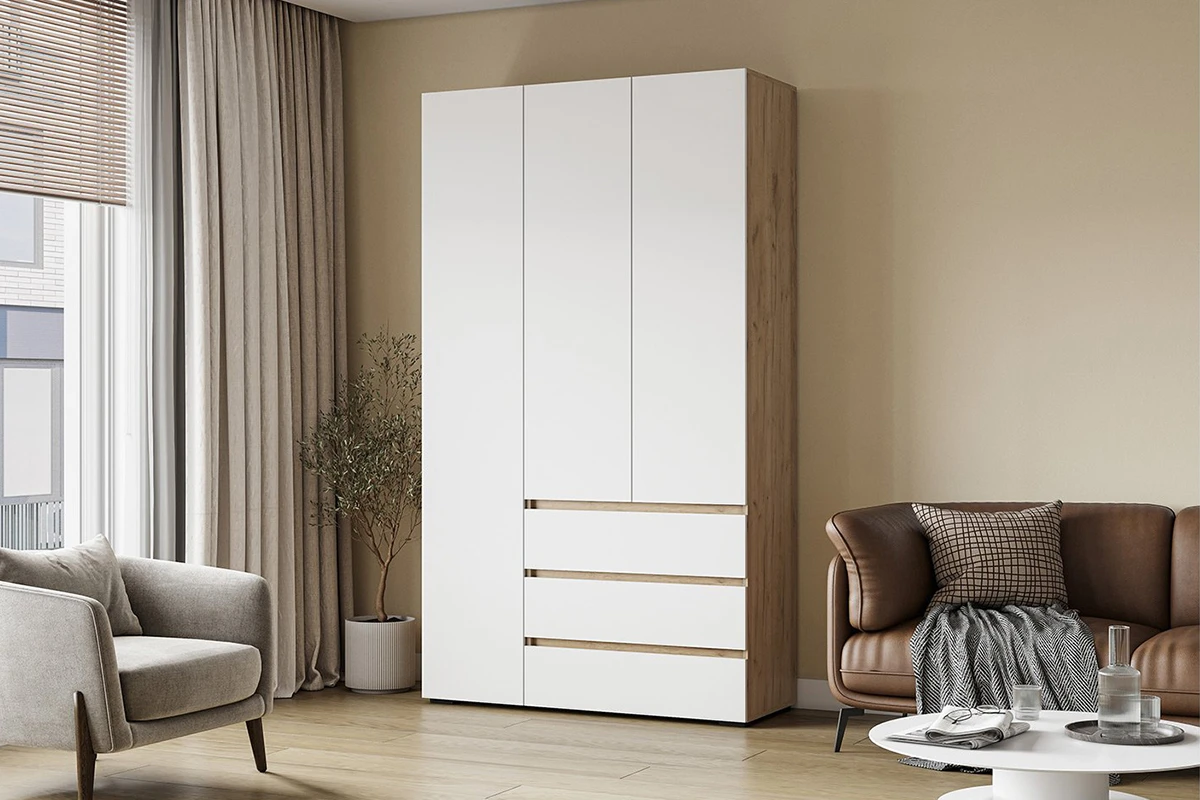 Шкаф 3-створчатый с ящиками Веста (Дуб золотистый / Белый)