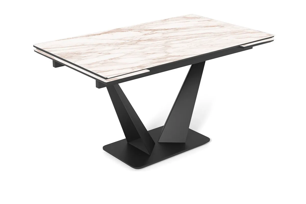 Стол обеденный Ниагара 1400(2000) (Стекло с фотопечатью Леонардо / МДФ Черный кварц / рама черная / металл черный)