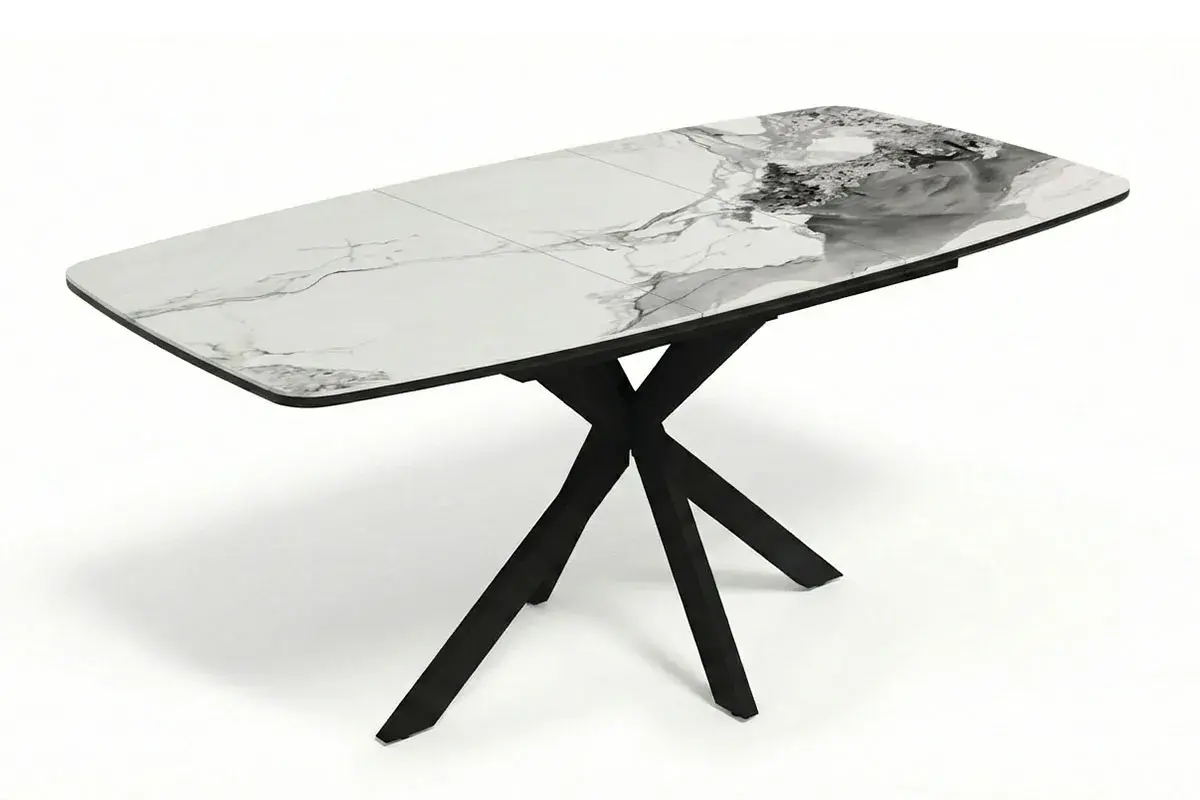 Стол обеденный Аризона 1300х800 (Керамика YB8020122BG Пандора / МДФ в пленке Черный кварц /Металл черный)