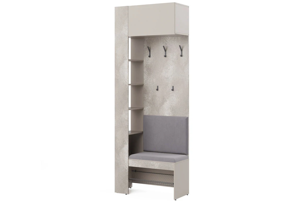 Вешалка комбинированная Сольера мод.1 (ЛДСП Мунлайт/ЛДСП Велюр/Ткань Light Grey)