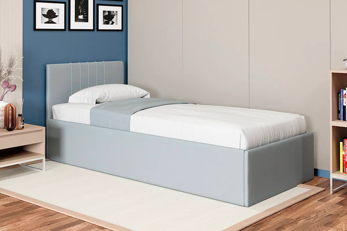 Кровать Соло односпальная с ПМ 90х200 (Newtone Light Grey/Светло-серый)