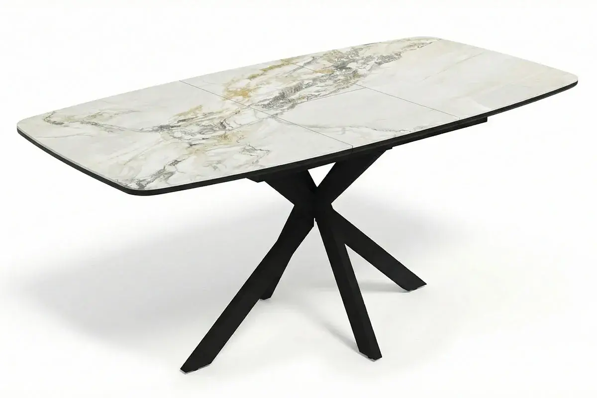 Стол обеденный Аризона 1300х800 (Керамика YB 8020111BG Gold Jade / МДФ в пленке Черный кварц /Металл черный)