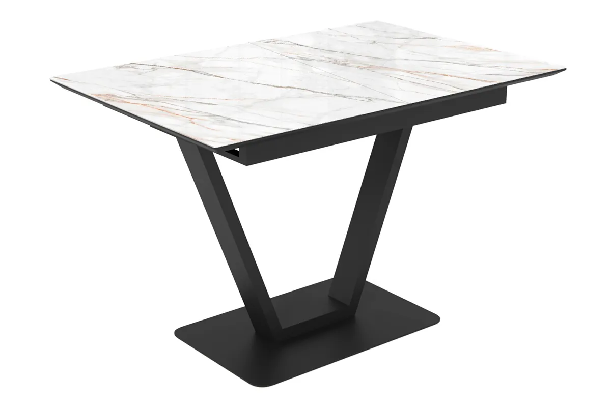 Стол обеденный Луи 1200(1600) (Керамика FNZ9206037 Gilt White/МДФ Черная шагрень/Металл Черный)